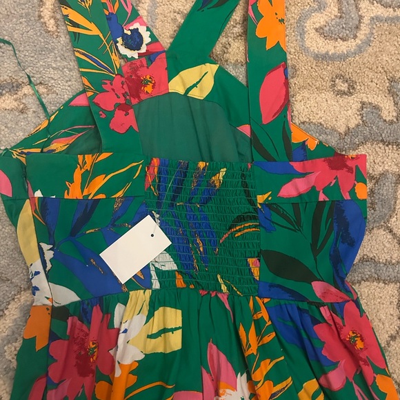 J. Crew Green Tropical Floral Halter Midi Dress with Bright Accents - Picture 5 of 12